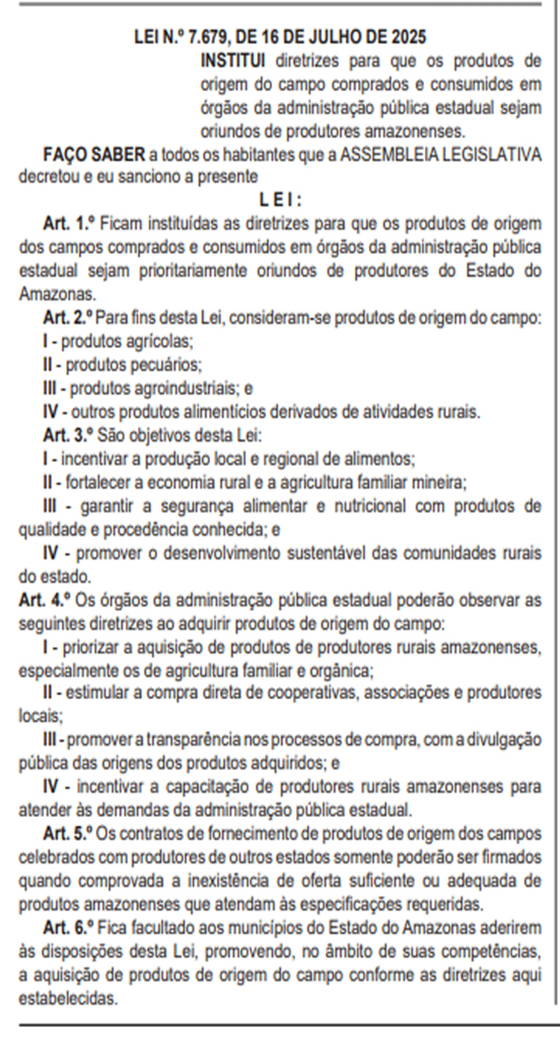 Lei estadual sobre aquisição de alimentos