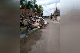 Entulho bloqueou trecho de calçada e parte da rua (Foto: Divulgação)