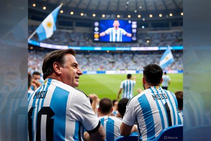 Bolsonaro queria exílio na Argentina, que tem mais chance de ganhar a Copa do que o Brasil (Imagem gerada por IA/Meta)