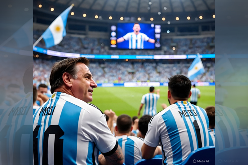 Bolsonaro queria exílio na Argentina, que tem mais chance de ganhar a Copa do que o Brasil (Imagem gerada por IA/Meta)