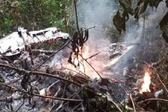 Avião pegou fogo ao cair m área de floresta na Amazônia colombiana (Imagem: X/Reprodução)