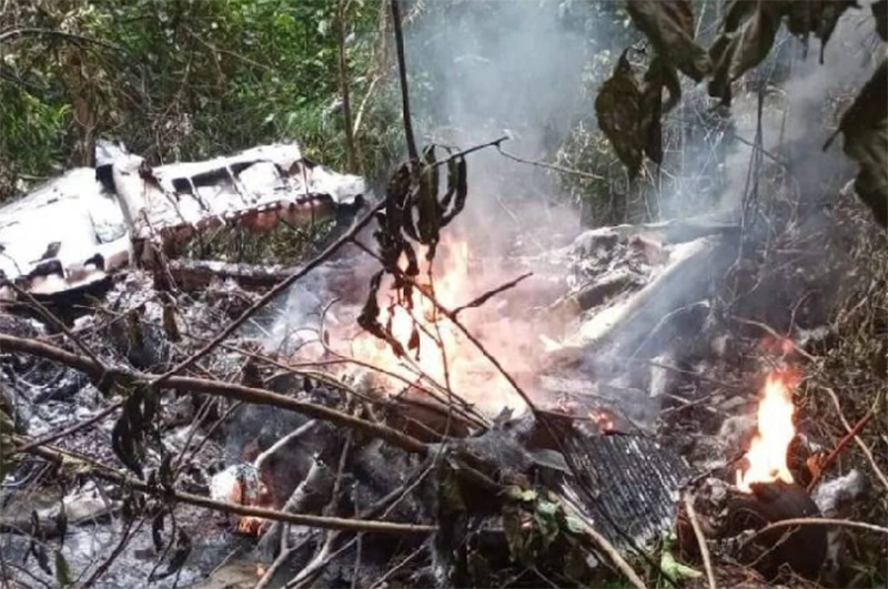 Avião pegou fogo ao cair m área de floresta na Amazônia colombiana (Imagem: X/Reprodução)