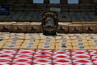 A droga estava acondicionada em 19 sacos de fibra dentro de um caminhão baú. (Foto: Divulgação/PC-AM)