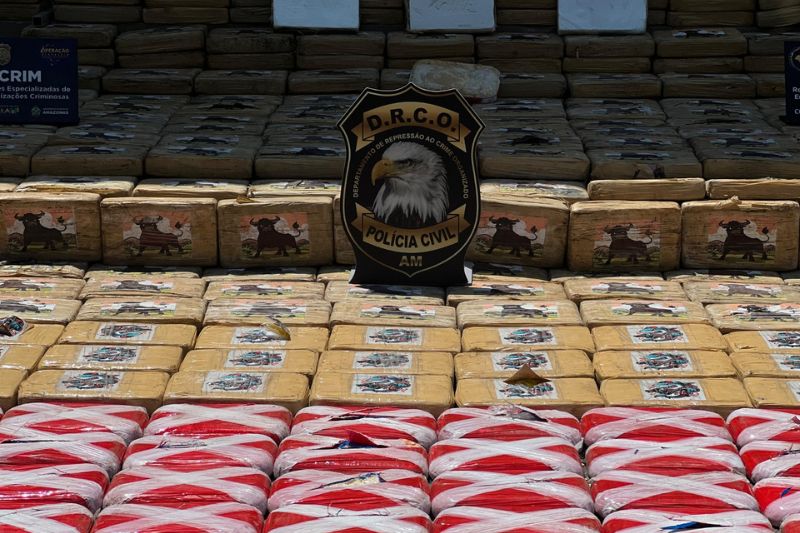 A droga estava acondicionada em 19 sacos de fibra dentro de um caminhão baú. (Foto: Divulgação/PC-AM)