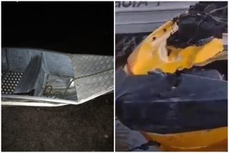 Proa da canoa de alumínio ficou retorcida e frente do jet ski também foi danificada