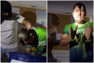 Deputado Bruno Peixoto ao simular tortura para anunciar concurso na Alego (Imagens: Instagram/Reprodução)
