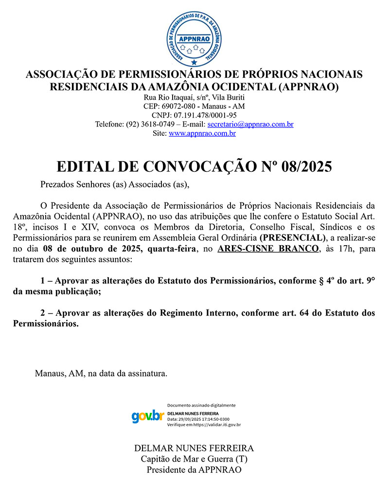 Edital de Convocação Assembleia Geral APPNRAO