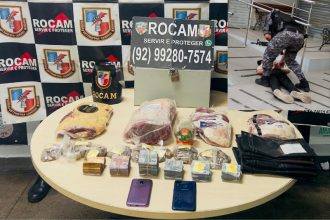 O homem de 37 anos foi preso pela Rocam ao deixar estabelecimento comercial com dinheiro e produtos furtados (Foto: WhatsApp/Reprodução)