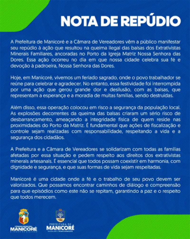Nota do prefeito Lúcio Flávio, de Manicoré