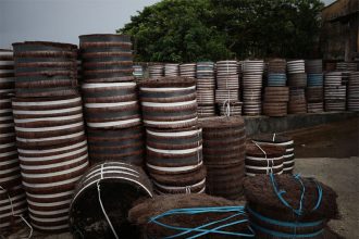 Piaçava é usada na fabricação de vassouras (Foto: Diego Peres e Lucas Silva)