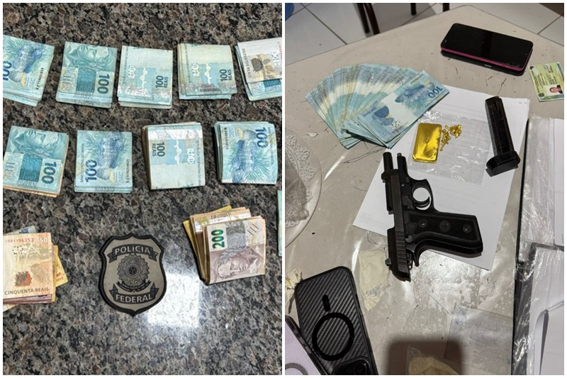 Dinheiro, armas e ouro foram apreendidos na operação (Fotos: PF/Divulgação)