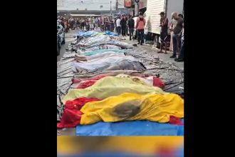 Corpos foram enfileirados em praça do Rio e não estão incluídos na contagem oficial do Governo do Rio (Imagem: TV Globo/YouTube/Reprodução)