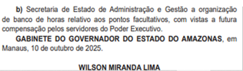 Decreto sobre ponto facultativo assinatura do governador