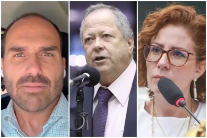 Eduardo Bolsonaro vive nos EUYA, mas mantém mandato. Chiquinho Brazão e Carla Zambelli estão presos (Foto: X/Reprodução e Maria Agras e Paulo Sérgio/Agência Câmara)