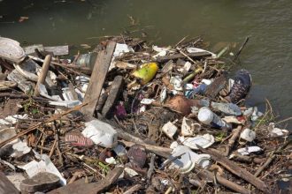 O corpo foi localizado por agentes de limpeza pública em meio ao lixo no córrego (Foto: WhatsApp/Reprodução)