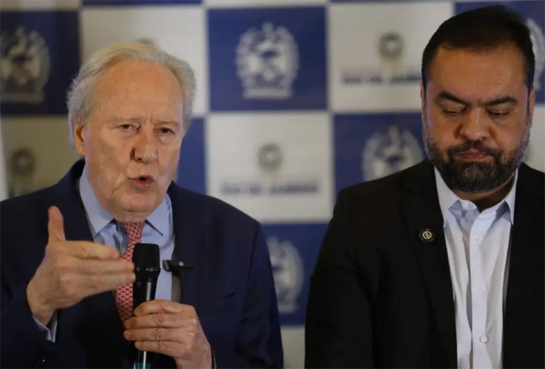 Ministro Ricardo Lewandowski e o governador Cláudio Castro anunciaram escritório de combate ao crime organizado (Foto: Fernando Frazão/ABr)