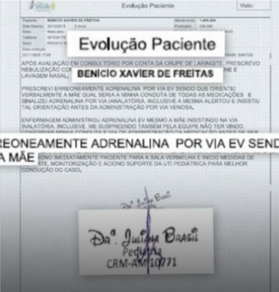 Registro de Evolução do Paciente do caso Benício Xavier