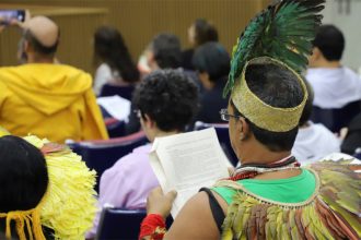 Líderes indígenas em audiência pública sobre direitos humanos (Foto: Clarice Castro/MDHC)