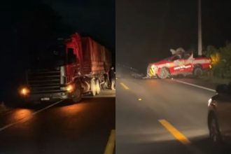 Acidente de trânsito aconteceu na BR-319, na região de Humaitá (Foto: WhatsApp/Reprodução)