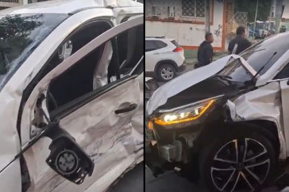 Com o impacto, as vítimas ficaram presas nas ferragens (Foto: WhatsApp/Reprodução)