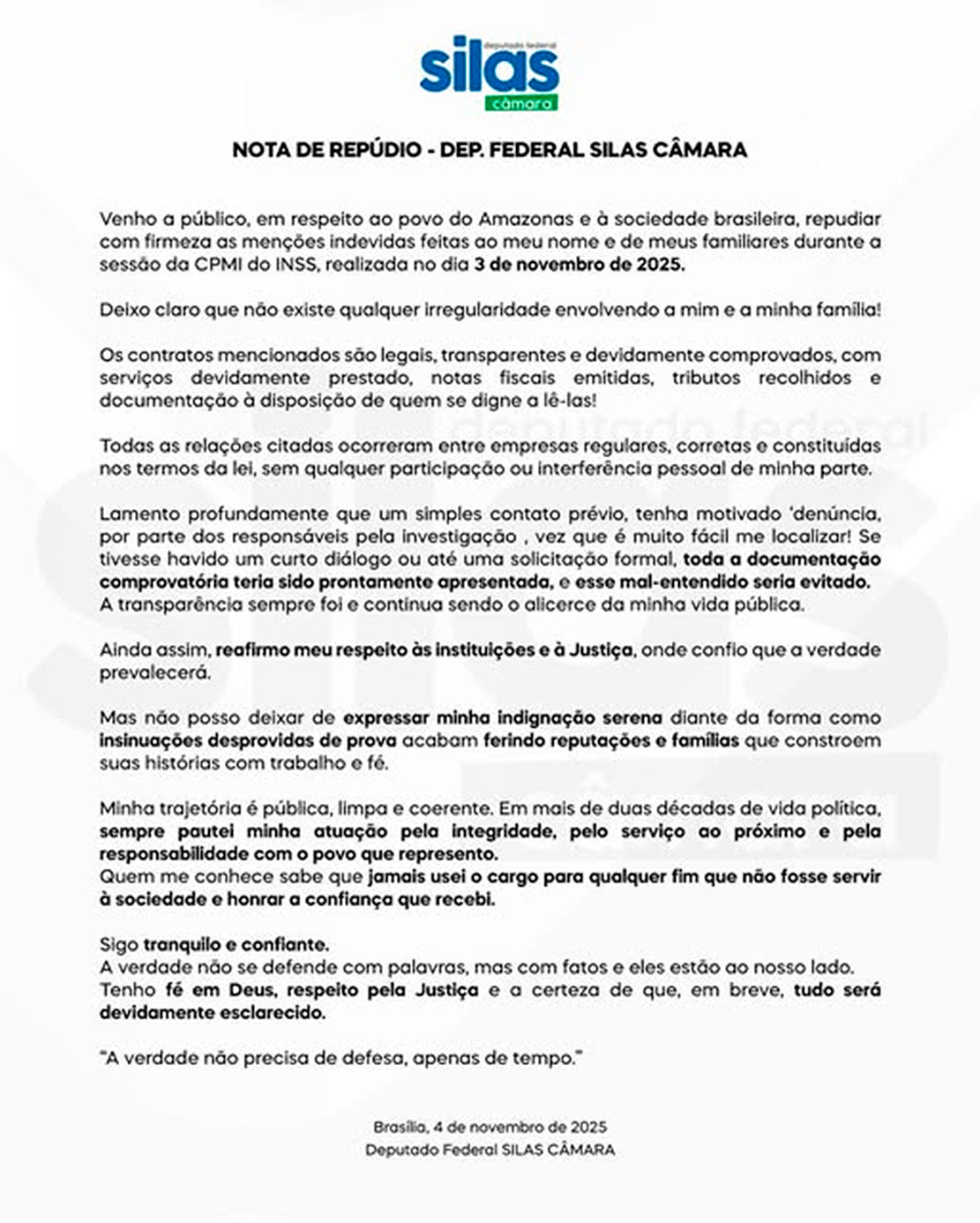 Nota de repúdio Silas Câmara