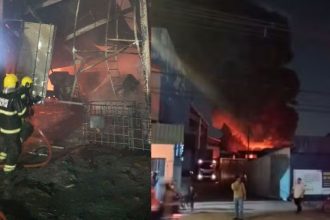O incêndio começou por volta de 20H (Foto: Divulgação/Corpo de Bombeiros e Redes sociais)