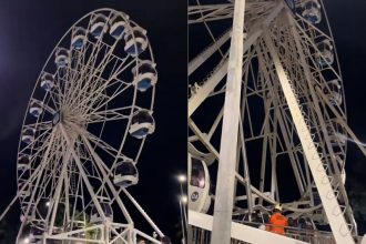 Roda-gigante apresentou problema durante funcionamento (Imagem: Reprodução/Redes sociais)