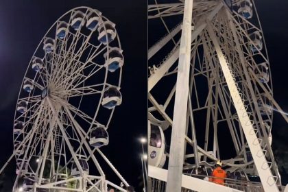 Roda-gigante apresentou problema durante funcionamento (Imagem: Reprodução/Redes sociais)