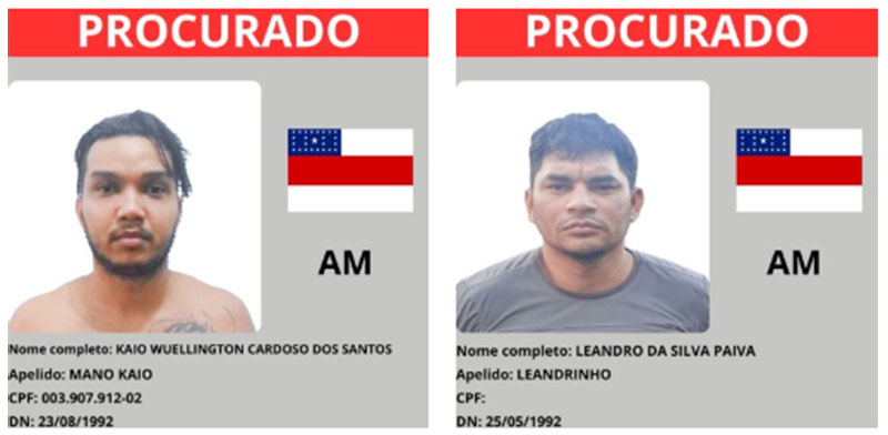 Mais dois dos oito criminosos mais perigoso e procurados do Amazonas (Fotos: MJSP/Divulgação)