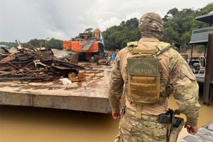 Policiais federais apreenderam balsas em estaleiro clandestino (Foto: PF/Divulgação)