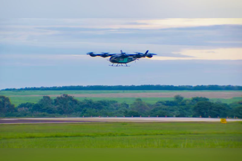 Voo do eVTOL ocorreu em Gavião Peixoto (SP), sede da Embraer (Foto: Eve/Divulgação)