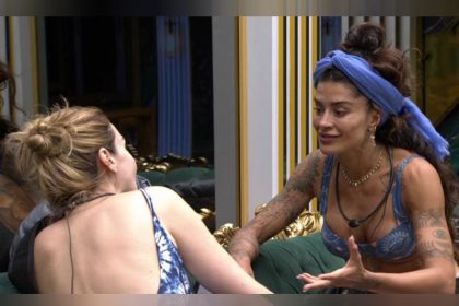 Ana Paula Renault (de costas) e Aline Campos são as primeiras indicadas ao Paredão do BBB 26 (Imagem: Globoplay/Reprodução)