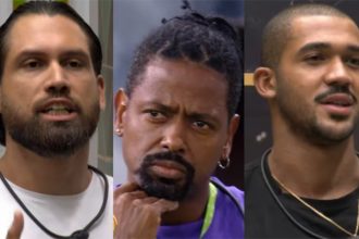 Brigido, Leandro e Matheus estão no Paredão e disputam permanência de BBB 26 (Imagens: Globoplay/Reprodução)