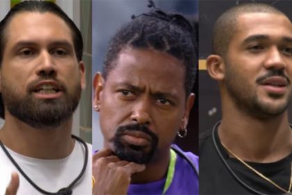 Brigido, Leandro e Matheus estão no Paredão e disputam permanência de BBB 26 (Imagens: Globoplay/Reprodução)