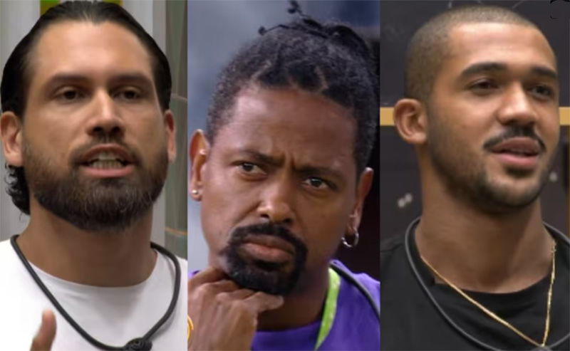 Brigido, Leandro e Matheus estão no Paredão e disputam permanência de BBB 26 (Imagens: Globoplay/Reprodução)