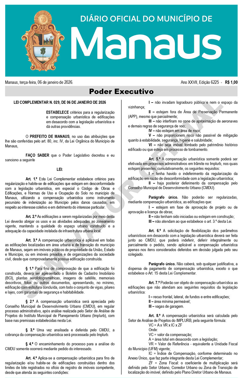 Lei sobre compensação urbanística de imóveis