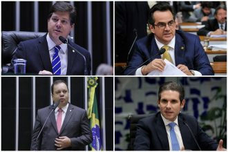 Baleia Rossi, Ciro Nogueira, Elmar Nascimento e Hugo Motta cogitam liberar diretórios nos estados nas eleições 2026 (Fotos: Agências Câmara e Senado)