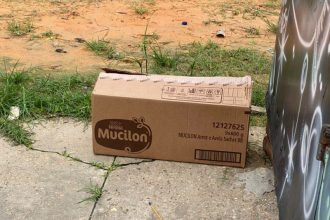 Caixa onde o feto foi encontrado em praça da Colônia Oliveira Machado (Foto: WhatsApp/reprodução)