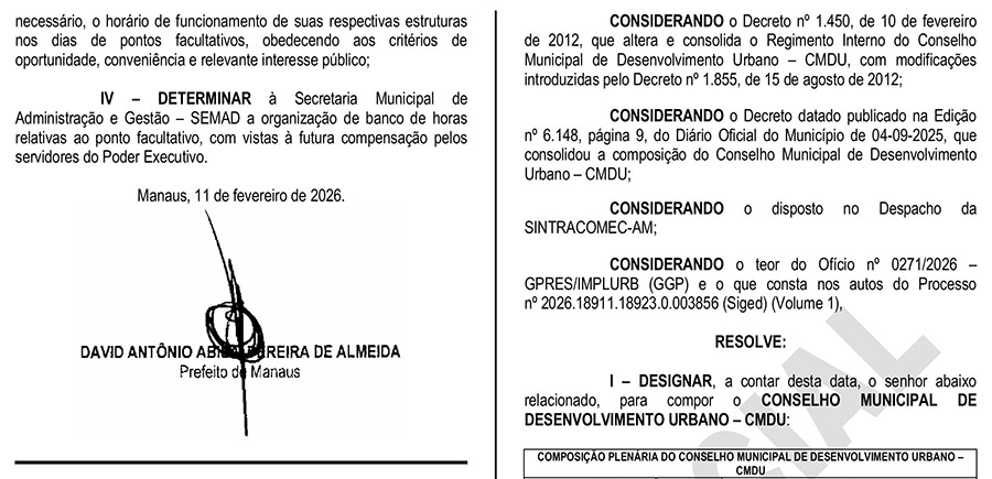 DOM calendário de folgas prefeitura 2
