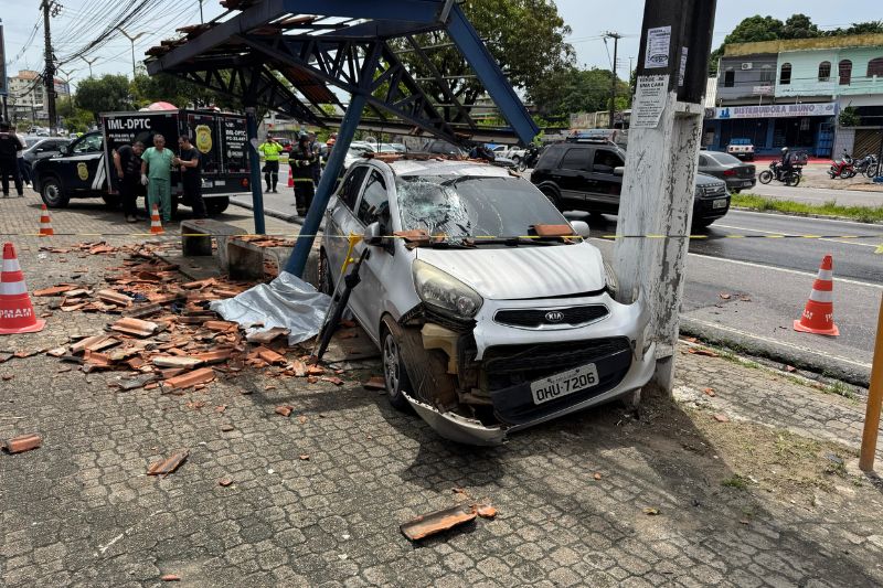 Carro derrubou parada de ônibus e atingiu o idoso que morreu na hora (Foto: Luan Porto/Divulgação)