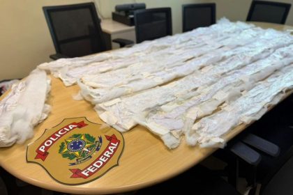 Cocaína apreendida estava fixada em tecido de edredons (Foto: Divulgação/PF)