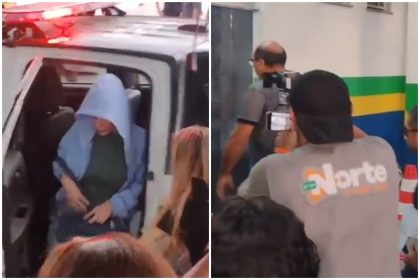 Suspeita e suspeito chegam à delegacia ao serem detidos em operação de combate ao crime organizado (Imagens: WhatsApp/Reprodução)
