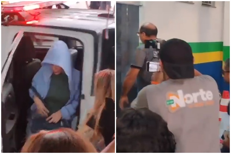 Suspeita e suspeito chegam à delegacia ao serem detidos em operação de combate ao crime organizado (Imagens: WhatsApp/Reprodução)