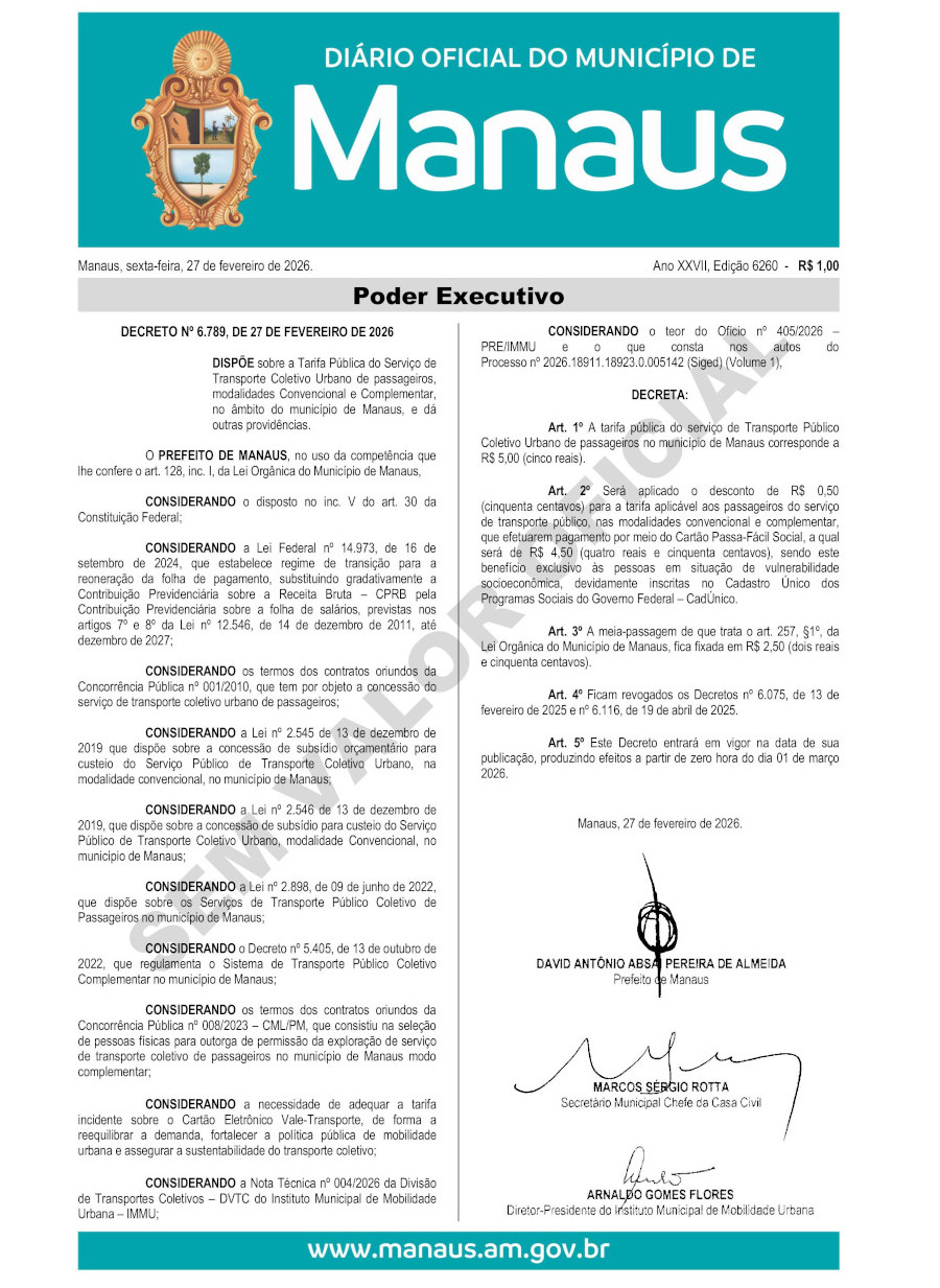 Decreto sobre o valor do vale-transporte