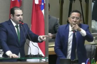 Discussão entre os deputados Roberto Cidade e Daniel Almeida (Imagem: Reprodução/Aleam)
