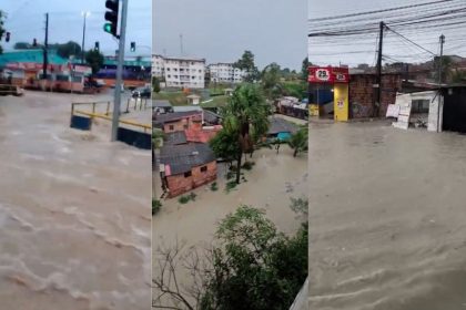 Alagações em Manaus na última quarta-feira (25): efeito do descaso com urbanização e igarapés (Fotos: WhatsApp/Repodução)