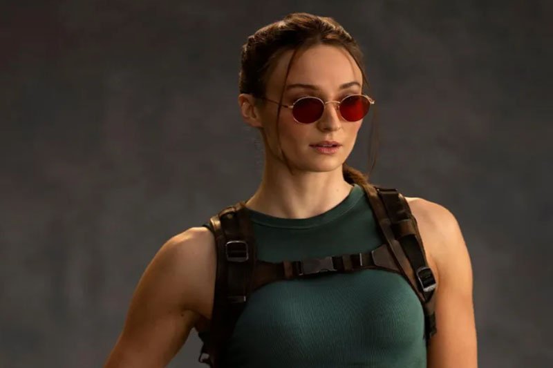 Atriz Sophie Turner como Lara Croft: gravação da série Tomb Raider foi suspensa (Imagem: Amazon Studios/Divulgação)