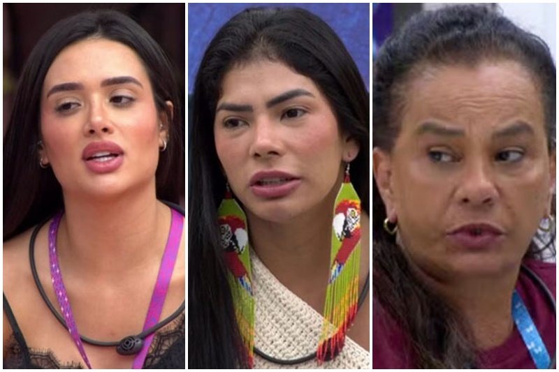 Jordana, Marciele e Solange Couto disputam permanência no BBB 26 (Fotos: Globoplay/Reprodução)