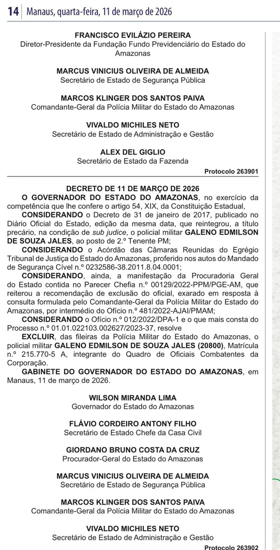 Decreto sobre exclusão de major da PM