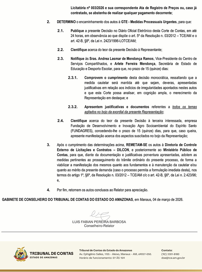 Decisão TCE suspensão de contrato da Seduc 5